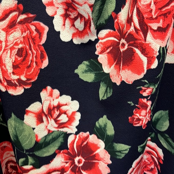 Espresso navy with pink floral bell sleeve pull over XL elastic neckline dress - Picture 5 of 11